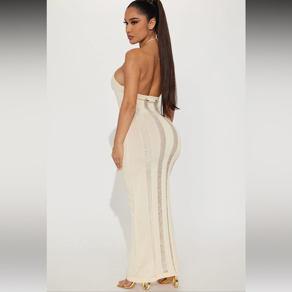 Fashionnova Distressed Halter Maxi Dress - Cream - Picture 3 of 11